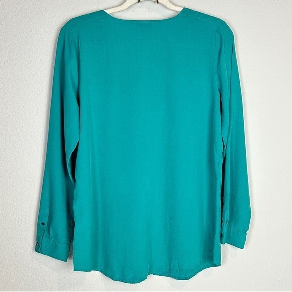 J. Jill Turquoise Silk Long Sleeve V-Neck Top S - Picture 4 of 8